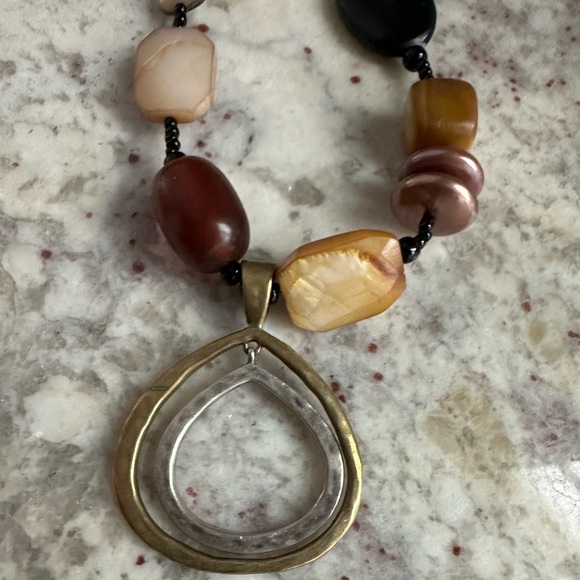 Retired SILPADA Hammered Sterling Silver Brass Shell Stone Mixed Bead Necklace - Picture 8 of 8